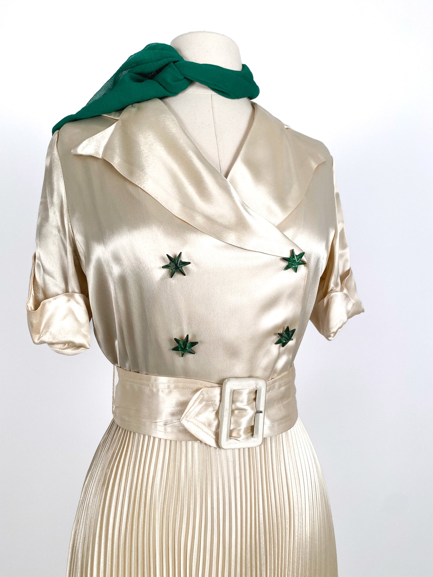 1930s Pleated Silk Satin Gown / Waist 28