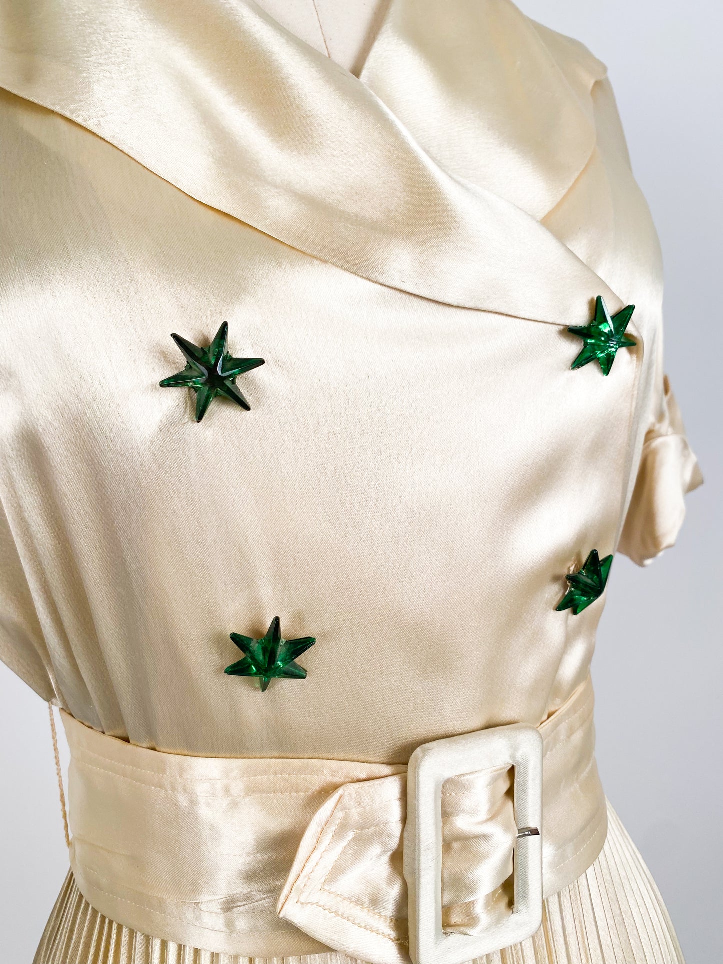 1930s Pleated Silk Satin Gown / Waist 28