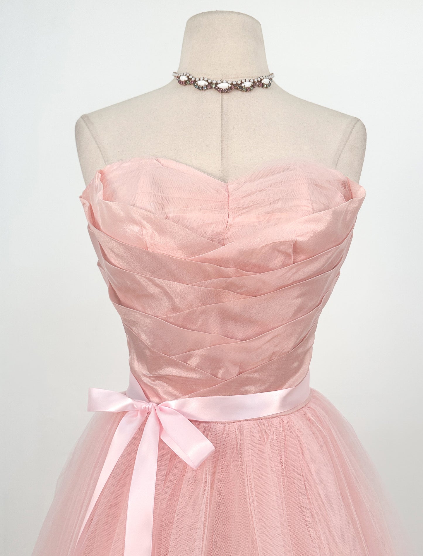 1950s Pretty in Pink Tulle and Organza Ballgown /Waist 26