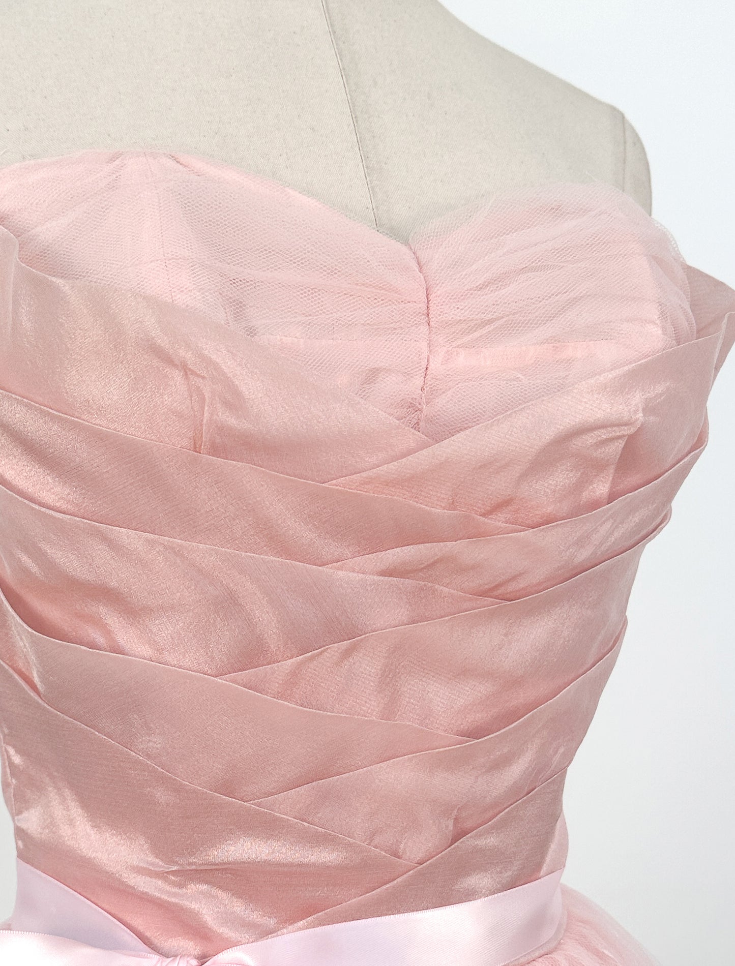 1950s Pretty in Pink Tulle and Organza Ballgown /Waist 26