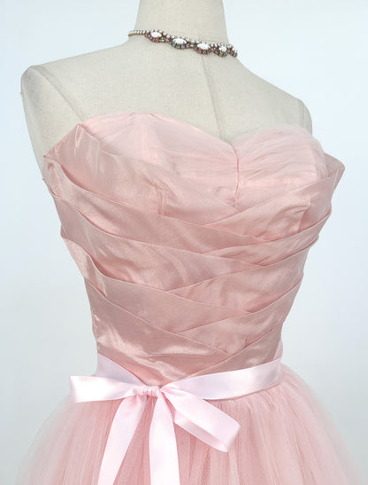 1950s Pretty in Pink Tulle and Organza Ballgown /Waist 26