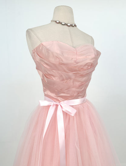 1950s Pretty in Pink Tulle and Organza Ballgown /Waist 26