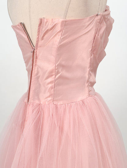 1950s Pretty in Pink Tulle and Organza Ballgown /Waist 26