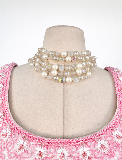 1950 Pretty in Pink Five Strand Pearl Neckalce