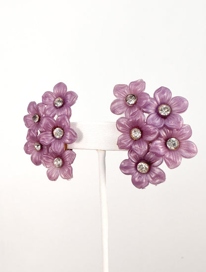 1960s Purple Flower Clip On Earrings