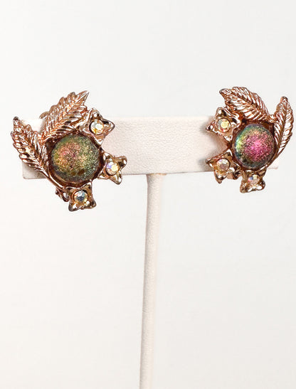 1950s Rose Gold Floral Brooch and Earring Set