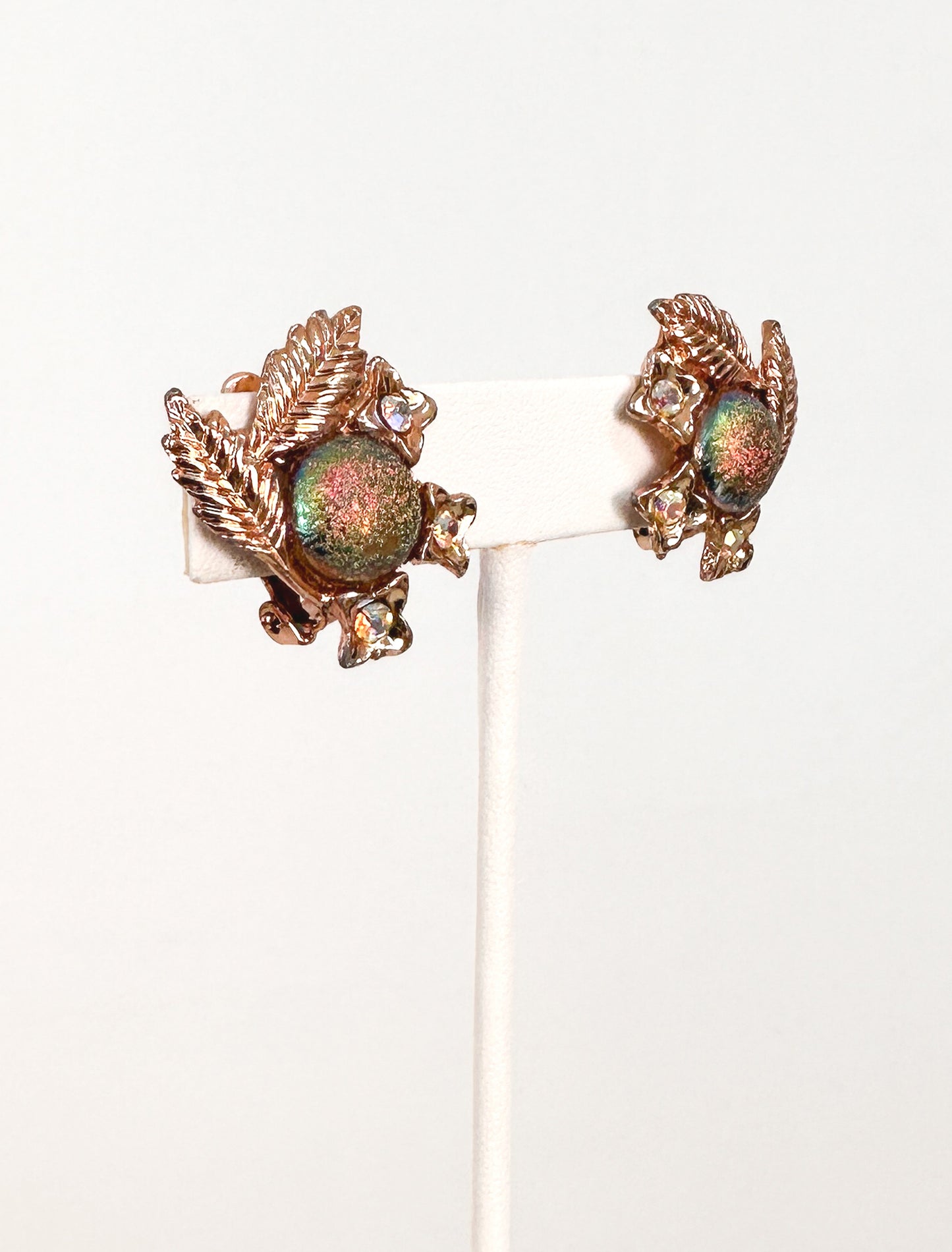 1950s Rose Gold Floral Brooch and Earring Set