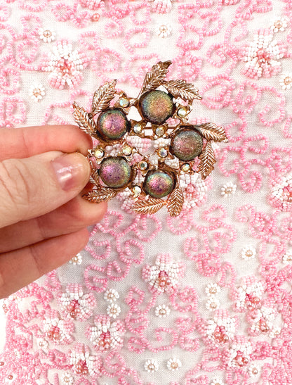 1950s Rose Gold Floral Brooch and Earring Set