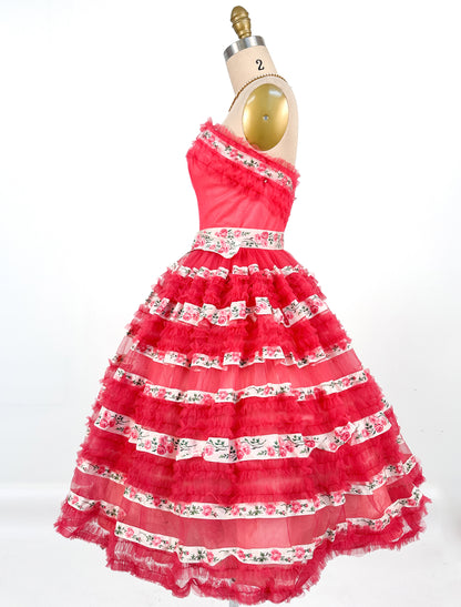 1950s The Ultimate Romantic Party Dress by Emma Domb / Waist 24