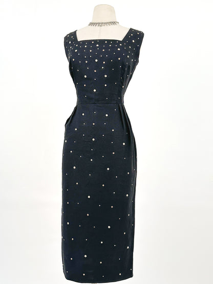 1950s Sparkling Rhinestone Wiggle Dress / Waist 30