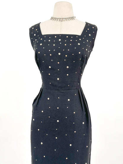 1950s Sparkling Rhinestone Wiggle Dress / Waist 30