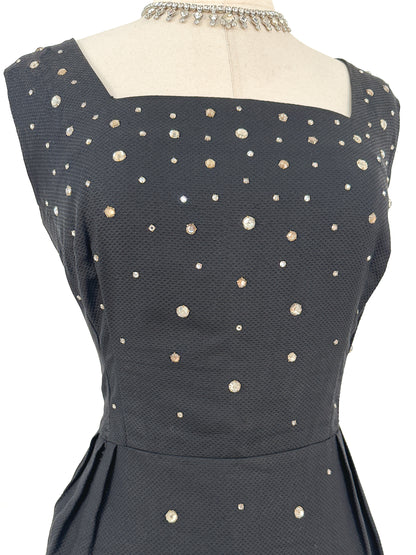 1950s Sparkling Rhinestone Wiggle Dress / Waist 30