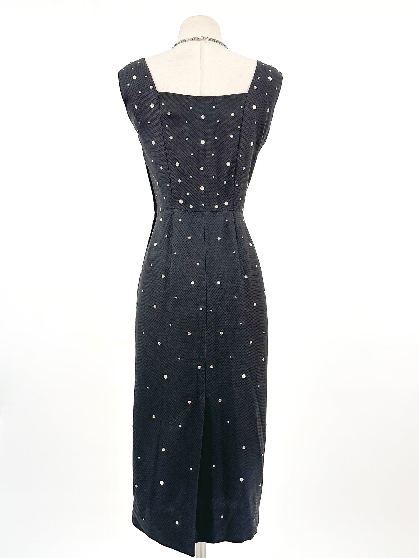 1950s Sparkling Rhinestone Wiggle Dress / Waist 30