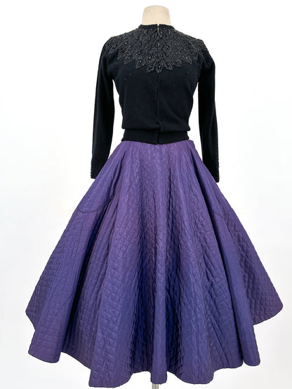 1950s Deep Indigo Quilted Circle Skirt / Waist 26.5
