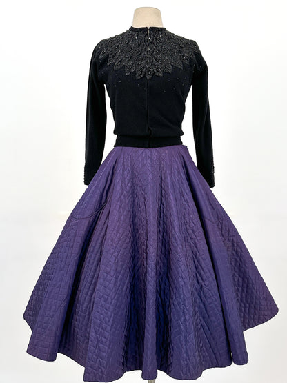 1950s Deep Indigo Quilted Circle Skirt / Waist 26.5