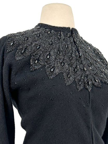 1950s Beaded Angora Cardigan / Bust 36