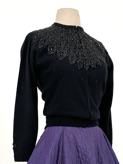 1950s Beaded Angora Cardigan / Bust 36