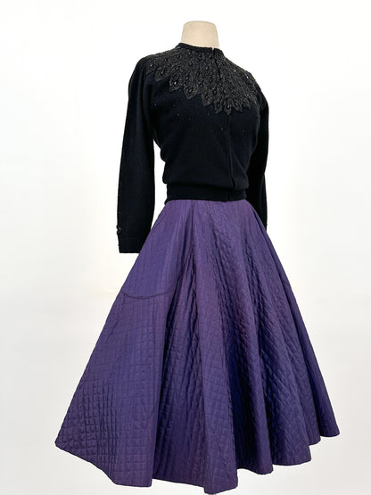 1950s Deep Indigo Quilted Circle Skirt / Waist 26.5