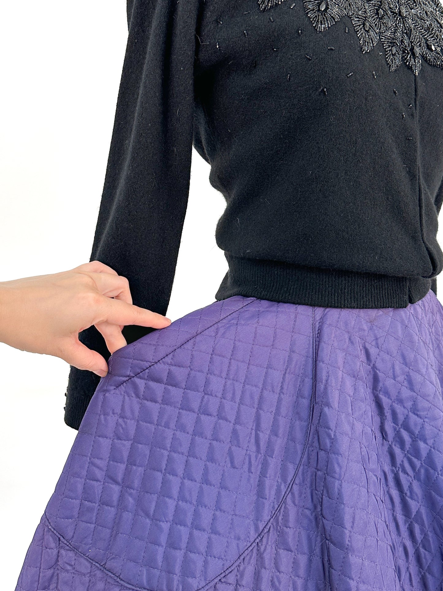 1950s Deep Indigo Quilted Circle Skirt / Waist 26.5