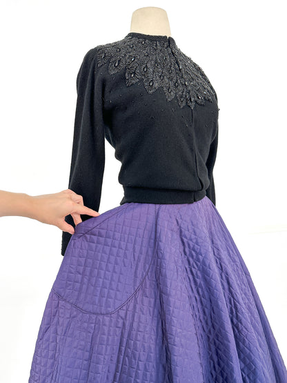 1950s Deep Indigo Quilted Circle Skirt / Waist 26.5