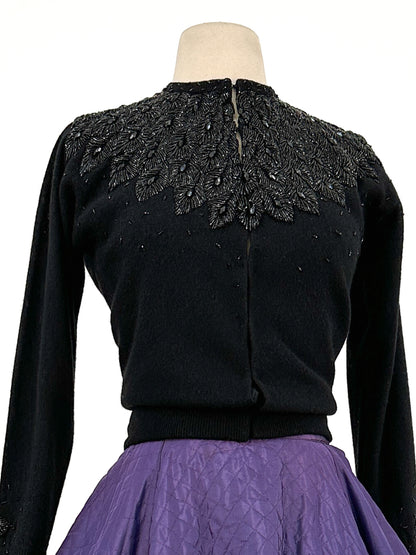 1950s Beaded Angora Cardigan / Bust 36
