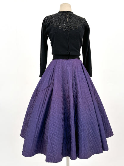 1950s Deep Indigo Quilted Circle Skirt / Waist 26.5