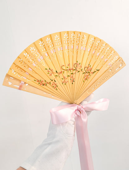 Late 1800s Antique Celluloid Hand Fan with Pink Flowers