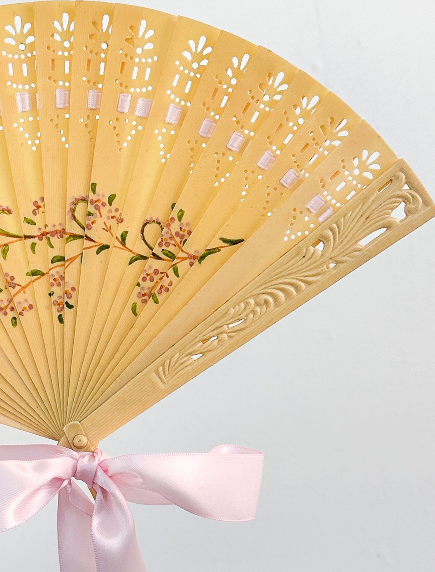 Late 1800s Antique Celluloid Hand Fan with Pink Flowers