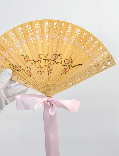 Late 1800s Antique Celluloid Hand Fan with Pink Flowers