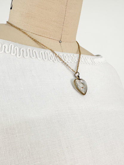 Vintage Heart Pedant Necklace with Mustard Seed