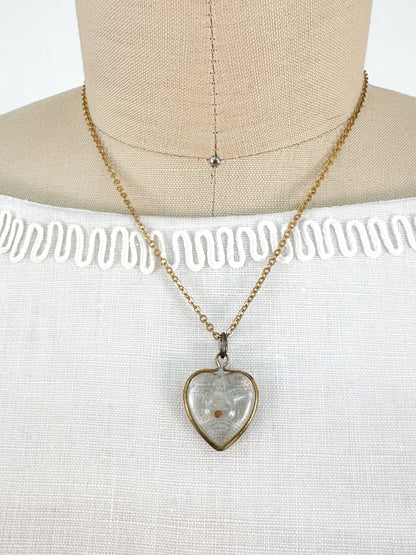 Vintage Heart Pedant Necklace with Mustard Seed