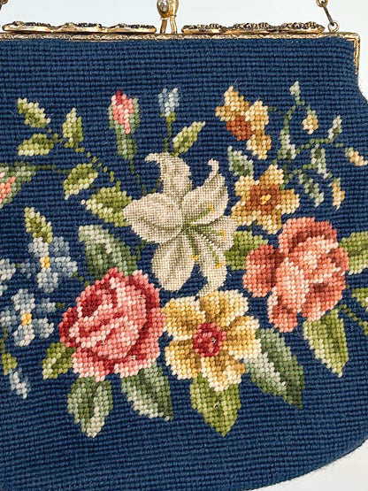 1950s Needlepoint Floral Handbag
