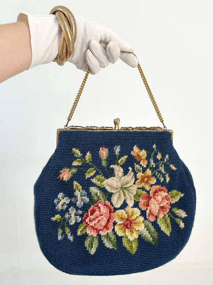 1950s Needlepoint Floral Handbag