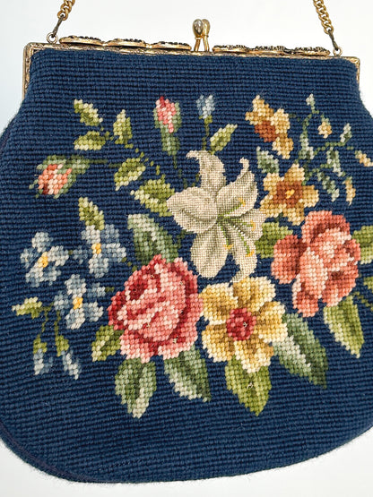 1950s Needlepoint Floral Handbag