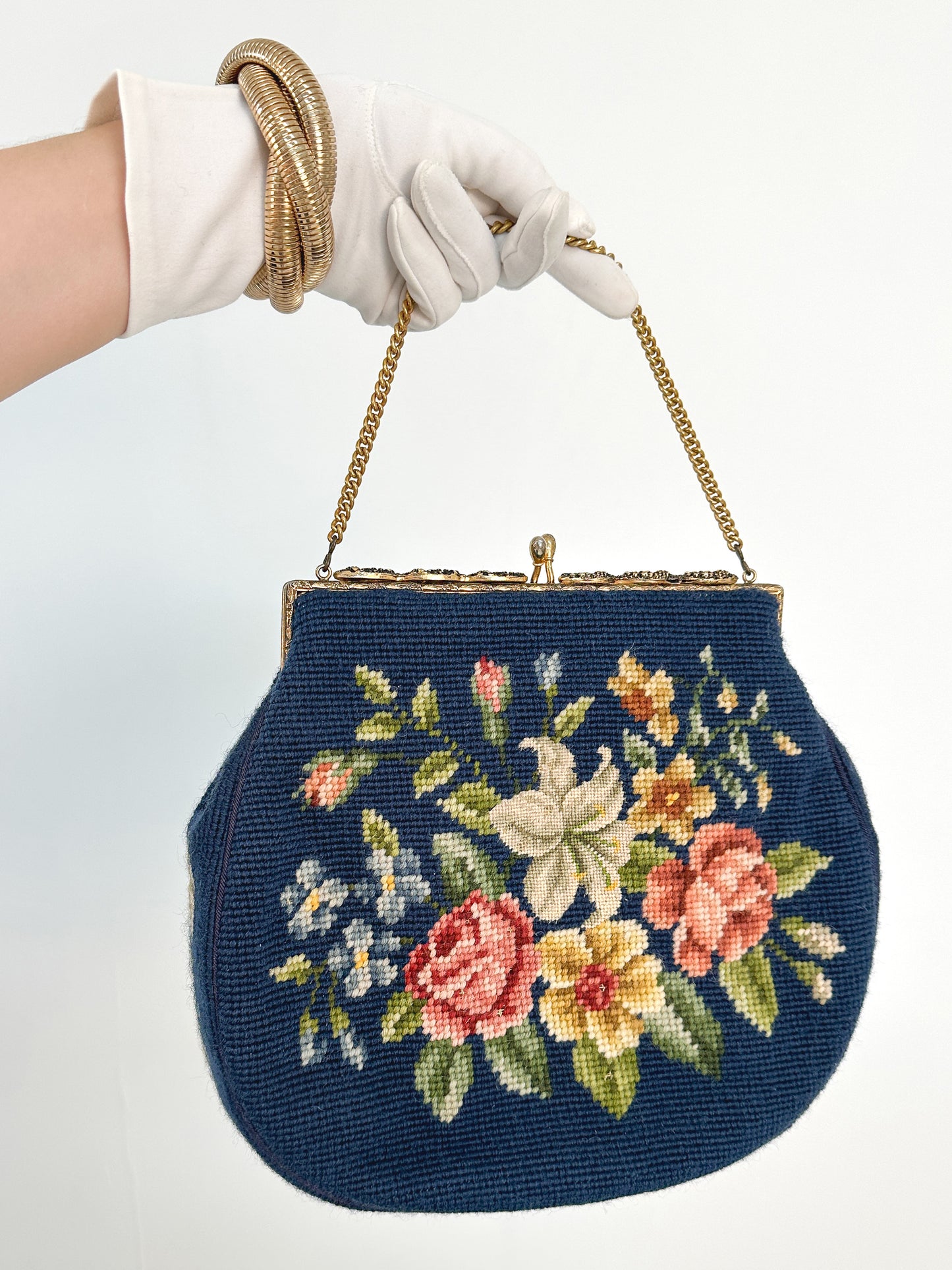 1950s Needlepoint Floral Handbag