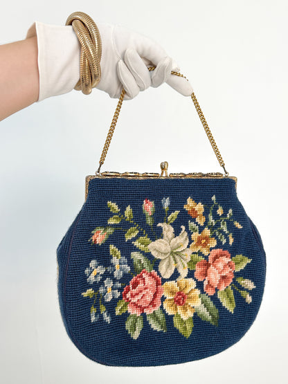 1950s Needlepoint Floral Handbag