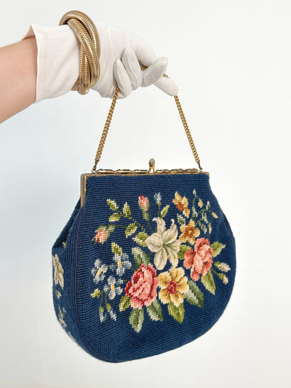 1950s Needlepoint Floral Handbag