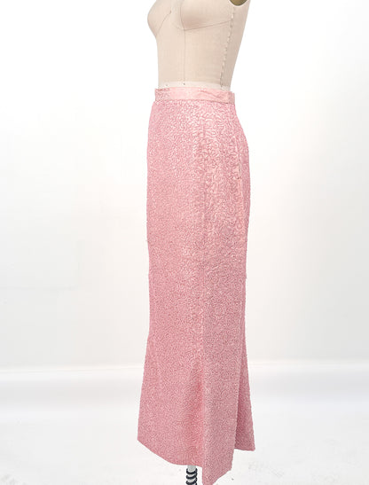 1950-60s Heavily Beaded Pink Jacket and Skirt Ensemble / Waist 26-27