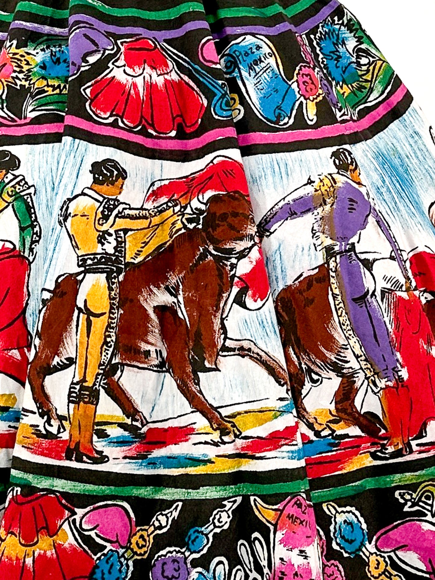 Rare 1950s Vibrant Hand Painted Matador Circle Skirt / Waist 26