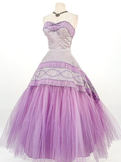 1950s Show-Stopper Lavender Tulle and Taffeta Gown / Waist 28
