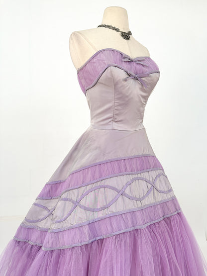 1950s Show-Stopper Lavender Tulle and Taffeta Gown / Waist 28