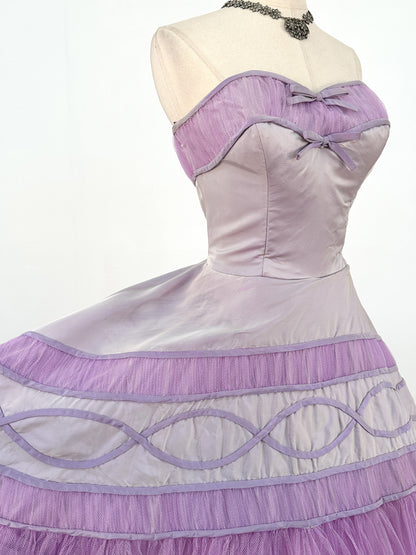 1950s Show-Stopper Lavender Tulle and Taffeta Gown / Waist 28
