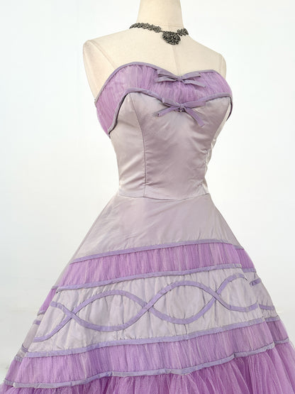 1950s Show-Stopper Lavender Tulle and Taffeta Gown / Waist 28