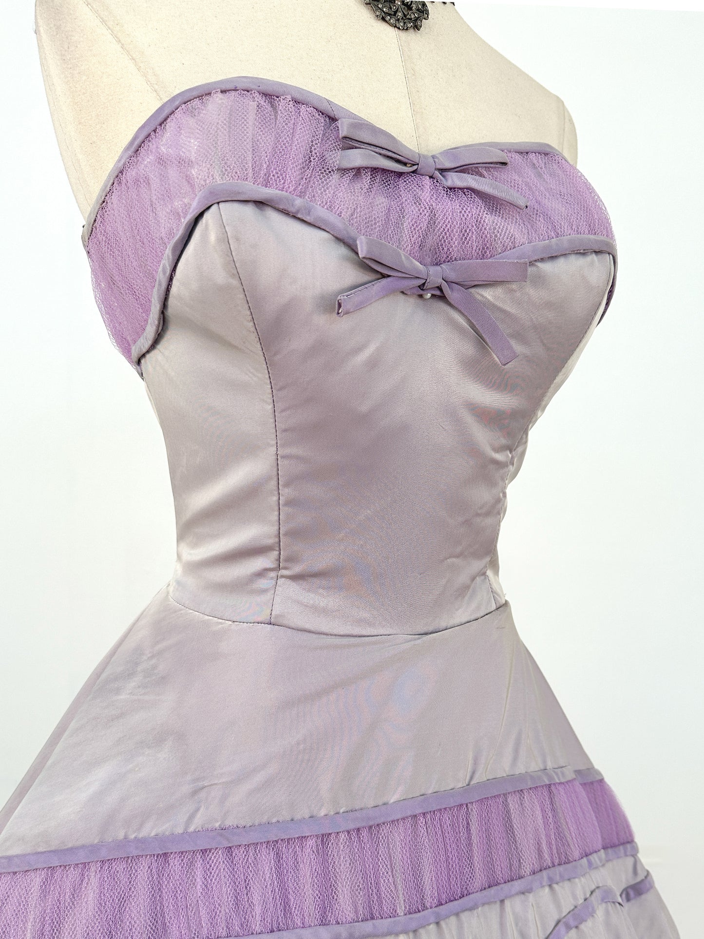 1950s Show-Stopper Lavender Tulle and Taffeta Gown / Waist 28