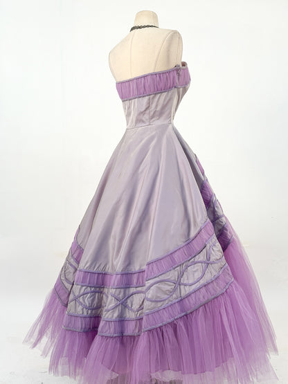 1950s Show-Stopper Lavender Tulle and Taffeta Gown / Waist 28