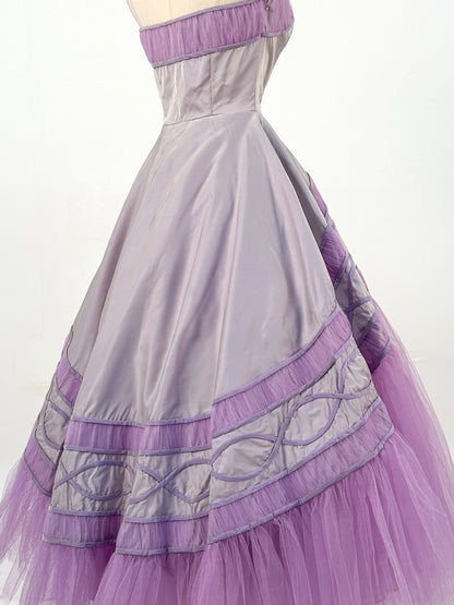 1950s Show-Stopper Lavender Tulle and Taffeta Gown / Waist 28