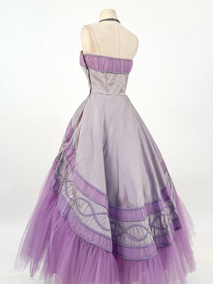 1950s Show-Stopper Lavender Tulle and Taffeta Gown / Waist 28