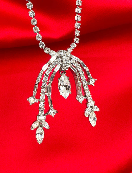 1960s Rhinestone Necklace with Curved Pendant