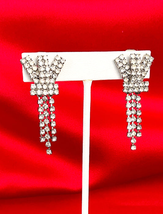 1940-50s 'W' Rhinestone Clip-on Earrings