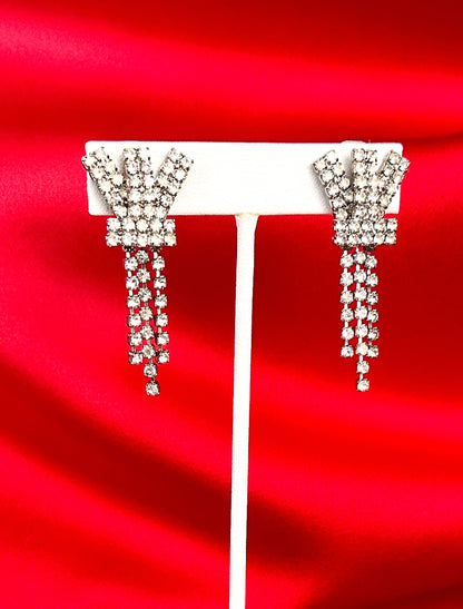 1940-50s 'W' Rhinestone Clip-on Earrings